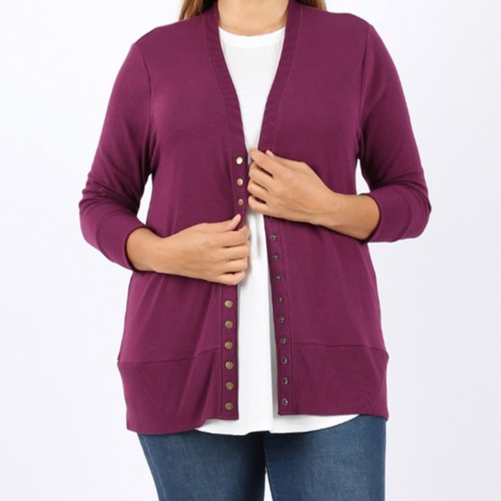 PLUS SIZE 3/4 SLEEVE CARDIGAN